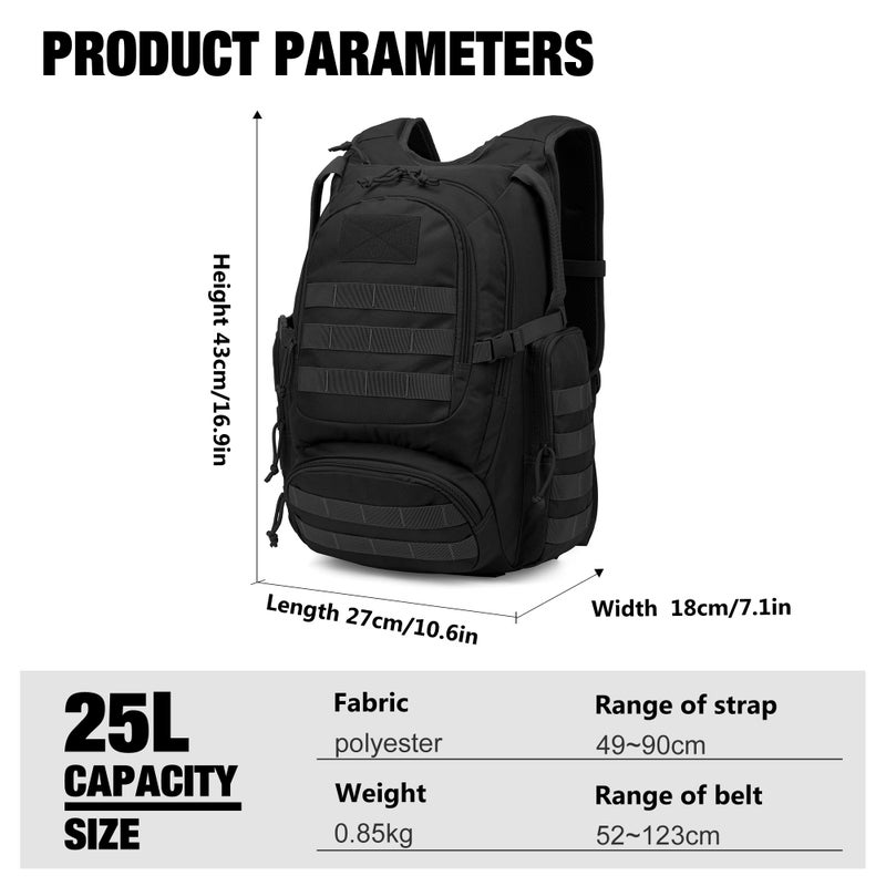 Mardingtop 25L Tactical Backpacks Molle Hiking daypacks for Camping Hiking Military Traveling Motorcycle Black - Image 2